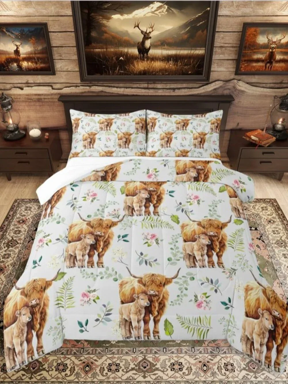 Rustic Cow Comforter Set Queen,Retro Cowhide Bedding Set for Kids Boys Girls,Hig